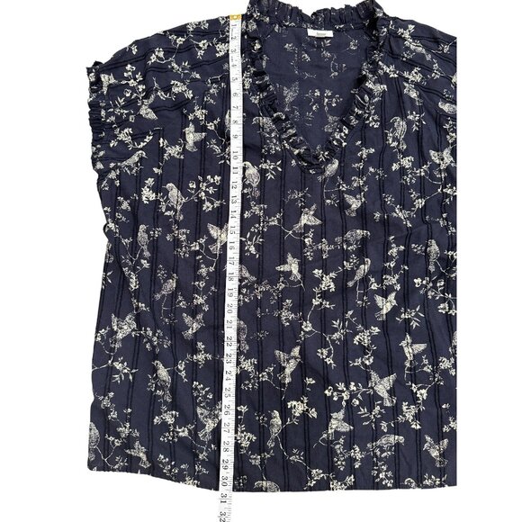 J. Jill Top Floral Bird Short Sleeve Blouse Ruffle Navy Blue Womens Size 4X - Picture 5 of 8
